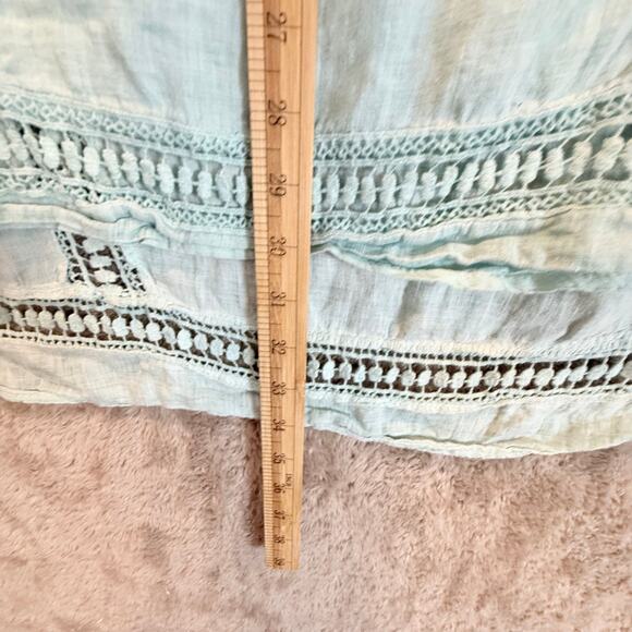 Bellambra Mint Green Linen Shift Dress Embroider Lace Trim M Made in Italy - Picture 9 of 10